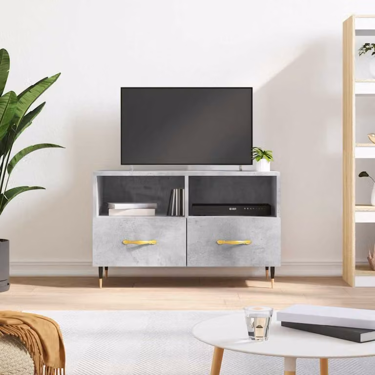 Mobile per TV vidaXL in legno e metallo grigio cemento con ruote L/P/H: 80 x 36 x 50 cm