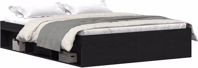 Letto matrimoniale | Letto per adulti | Giroletto senza Materasso Rovere Nero 150x200 cm Truciolato