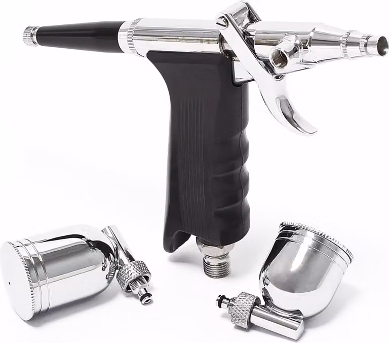 Pistola ad aerografo Wiltec tipo 116 LN-116K con funzione a doppia azione, ago e ugello Ø 0,3 mm, 2 tazze di colore, adattatore per modellismo, nail art ecc.