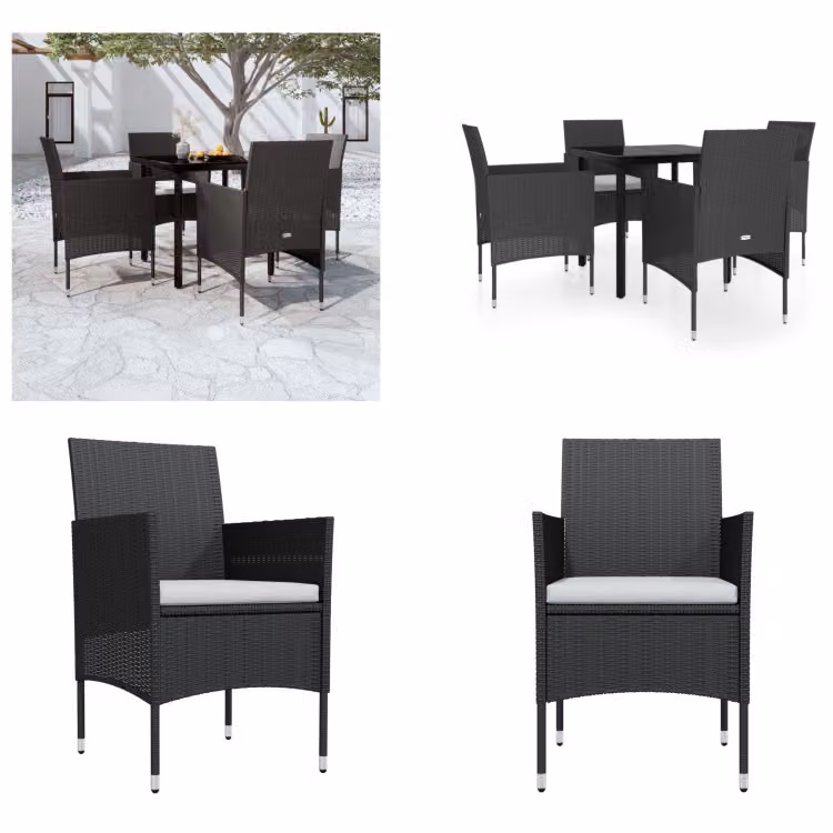 vidaXL Set da pranzo da giardino 5 pezzi con cuscini nero - Set da pranzo da giardino - Set da pranzo da giardino - Set di mobili da giardino - Set di mobili da giardino