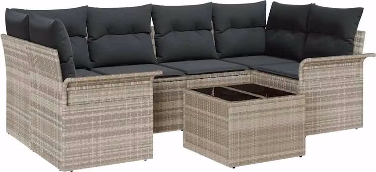 Set Divano da Giardino 7 pcs Grigio chiaro polyrattan