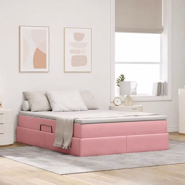 Letto con contenitore e materasso Rosa 140 x 200 cm Velluto 3370310
