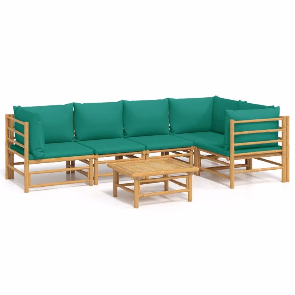 Set Salotto da Giardino 6pz con Cuscini Verdi Bambù