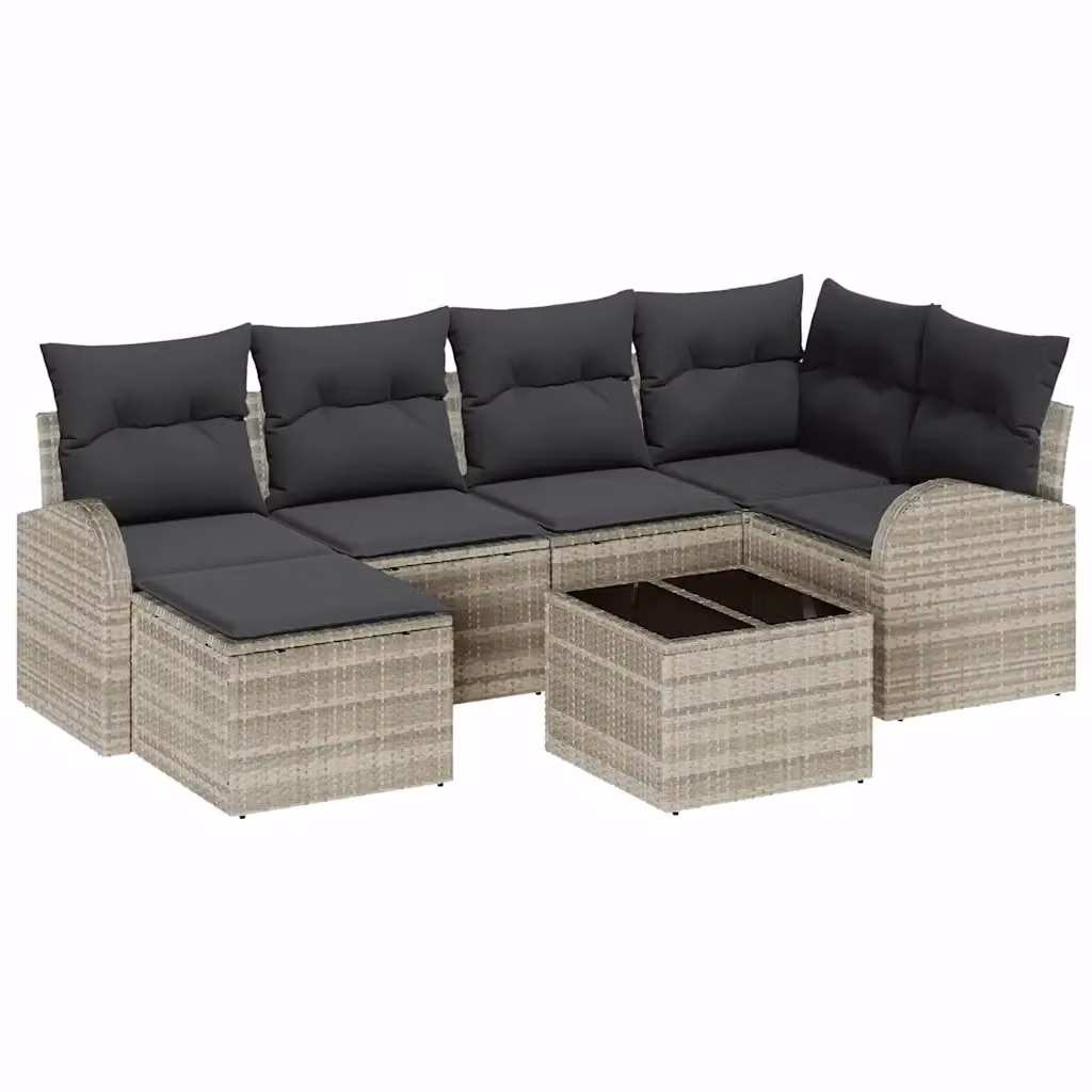 Set di divani da giardino vidaXL in rattan grigio con cuscini e tavolino da esterno, 7 pezzi – 2