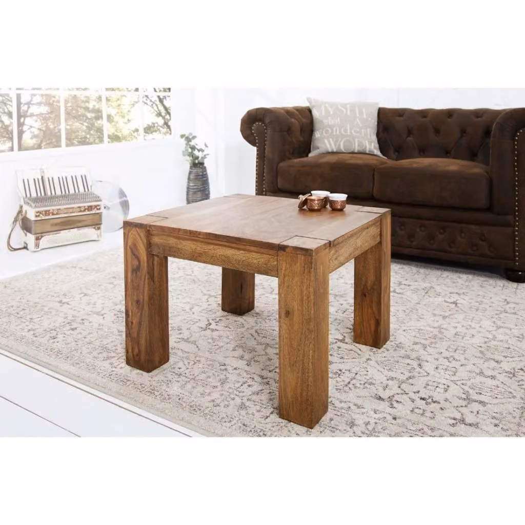 Tavolino basso ORBO Meublorama quadrato in legno di sheesham marrone L: 60 cm, P: 40 cm, H: 40 cm – 2