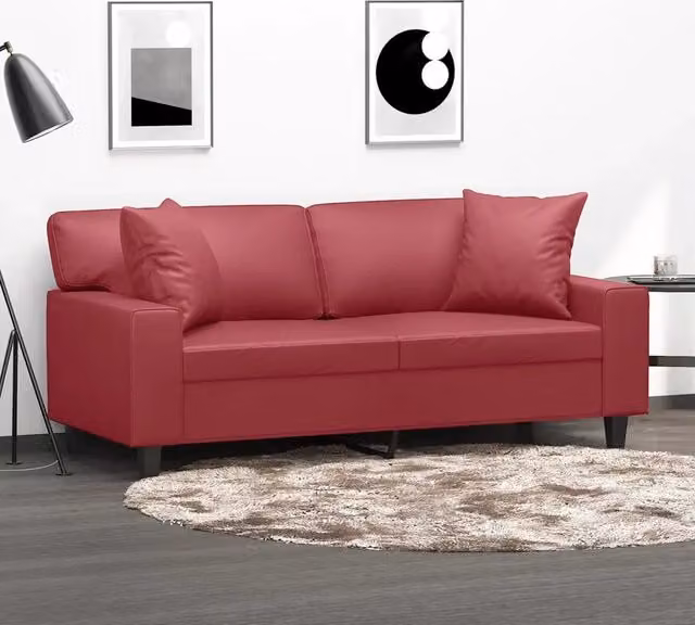 Divano a 2 posti moderno vidaXL in similpelle rosso con cuscini e struttura in metallo