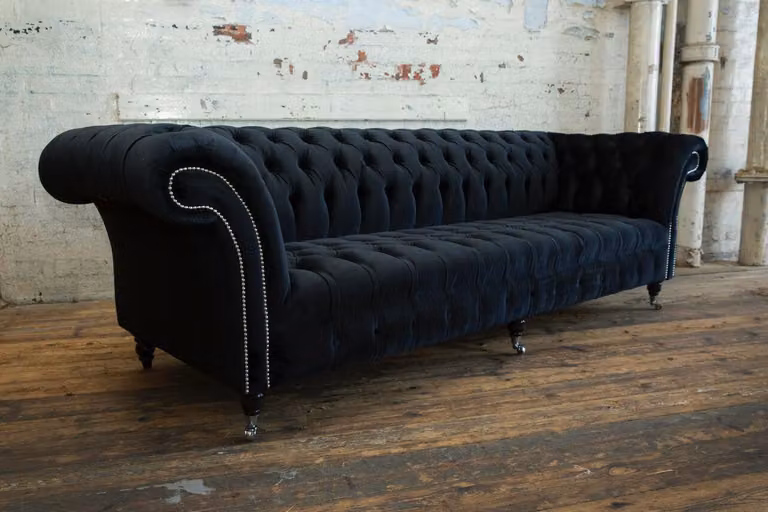 Chesterfield Textil Sofa 265cm Designer Couchen Couch Stoff Polster Textil