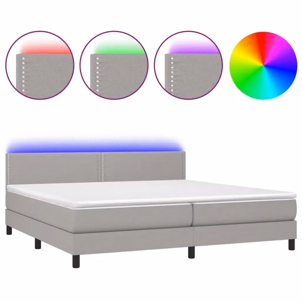 Letto a molle con illuminazione LED e porta USB vidaXL in tessuto grigio e bianco L/P: 200 x 200 cm – 2