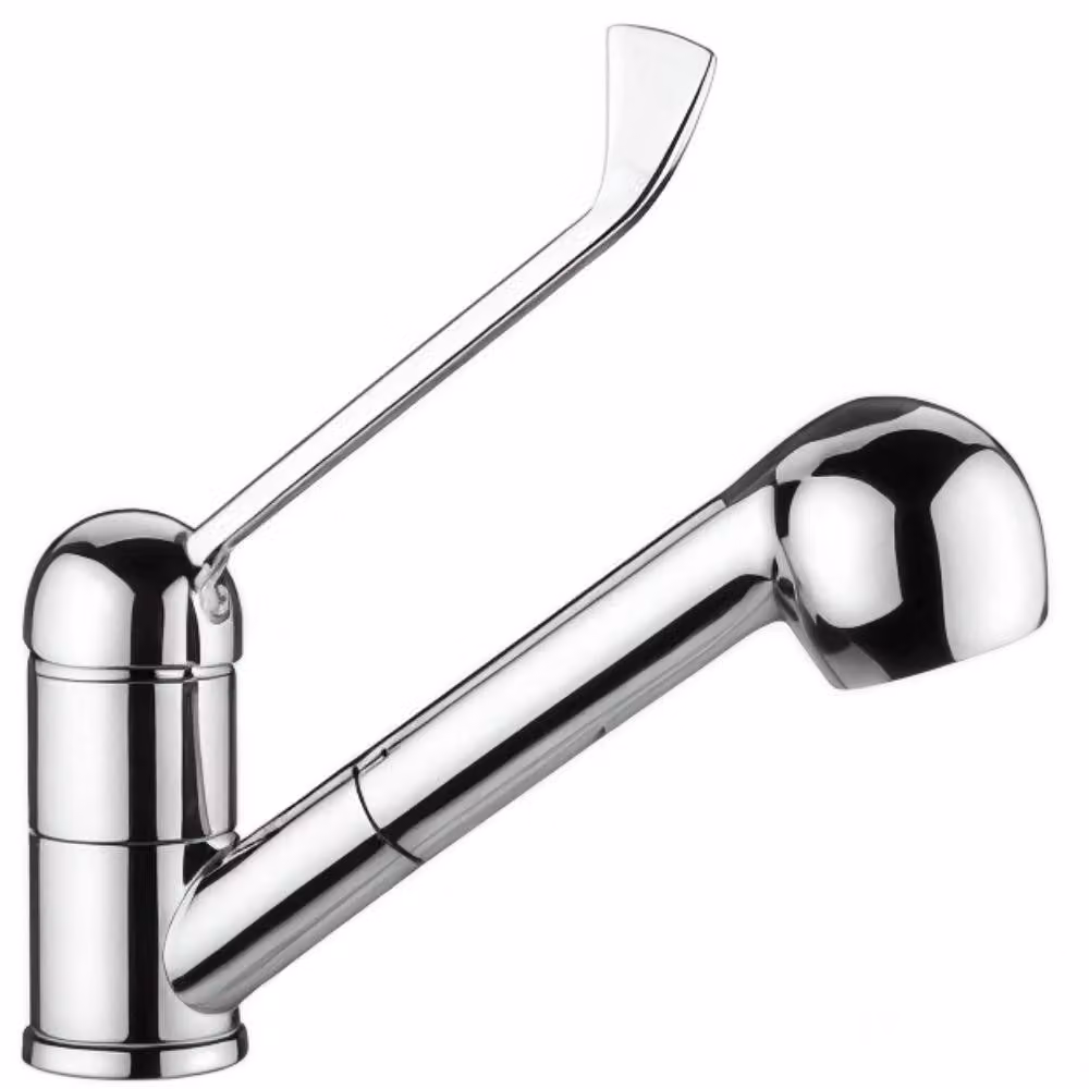 Schläfer 500154014 - Rubinetto per Lavello leva lunga con Doccetta Estraibile due Getti Cromo, Miscelatore Cucina leva clinica con Comando a Gomito, Beccuccio Girevole a 360°, Connettori G 3/8 Pollici