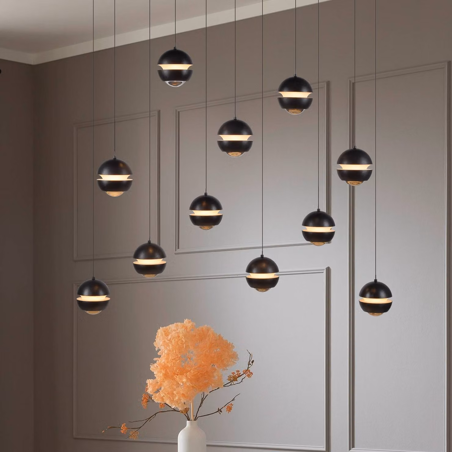 Schöner Wohnen SCHÖNER WOHNEN Lampada LED a sospensione 11 luci Lini nera lunga 3000K Lini, dimmerabile, Nero, Soggiorno / Sala da pranzo, Plastica, Moderno