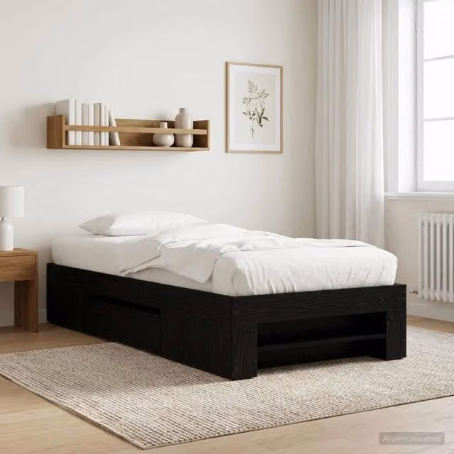 Letto con contenitore vidaXL in legno Rovere Nero L: 80 cm, P: 200 cm, H: 34 cm