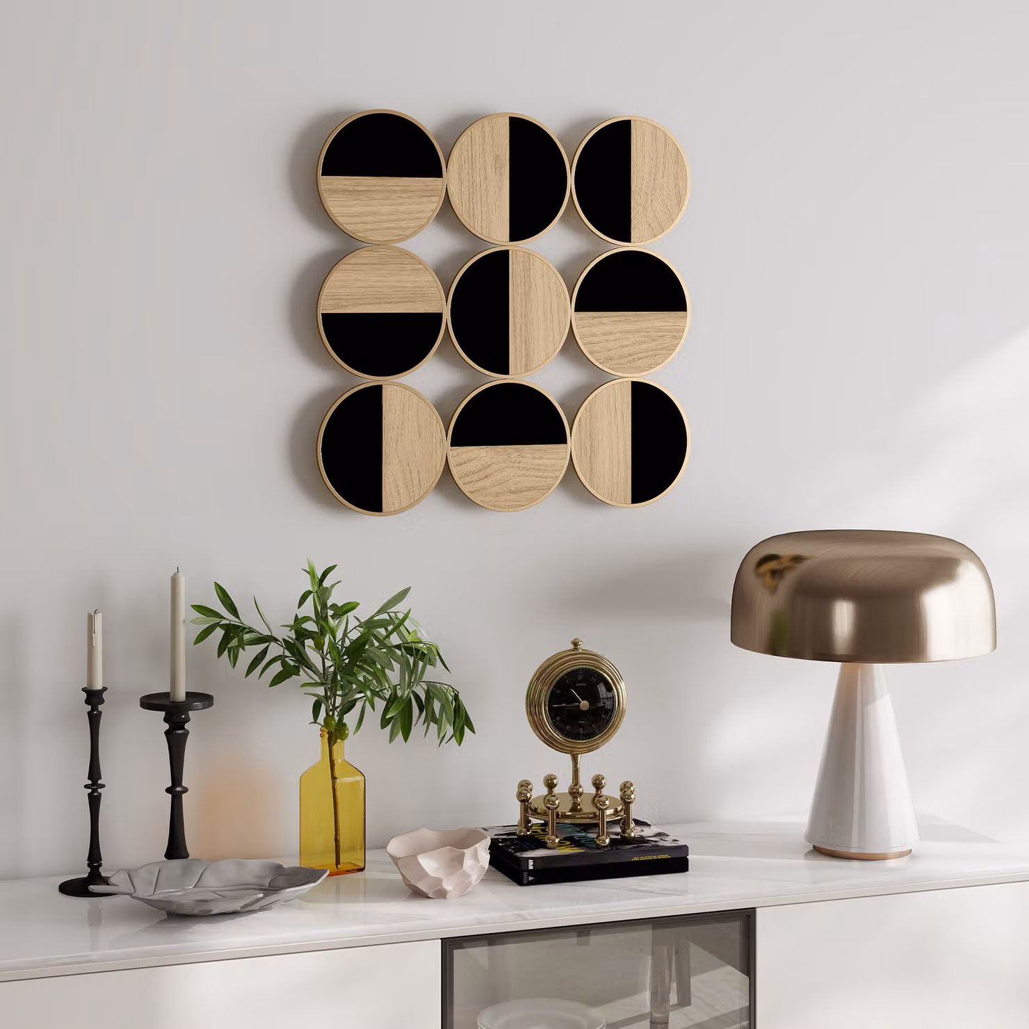 Quadro Decorativo da Parete con Specchio HOMCOM, Design Geometrico Moderno 3D in Nero e Oro, L 60 cm x H 60 cm – 2