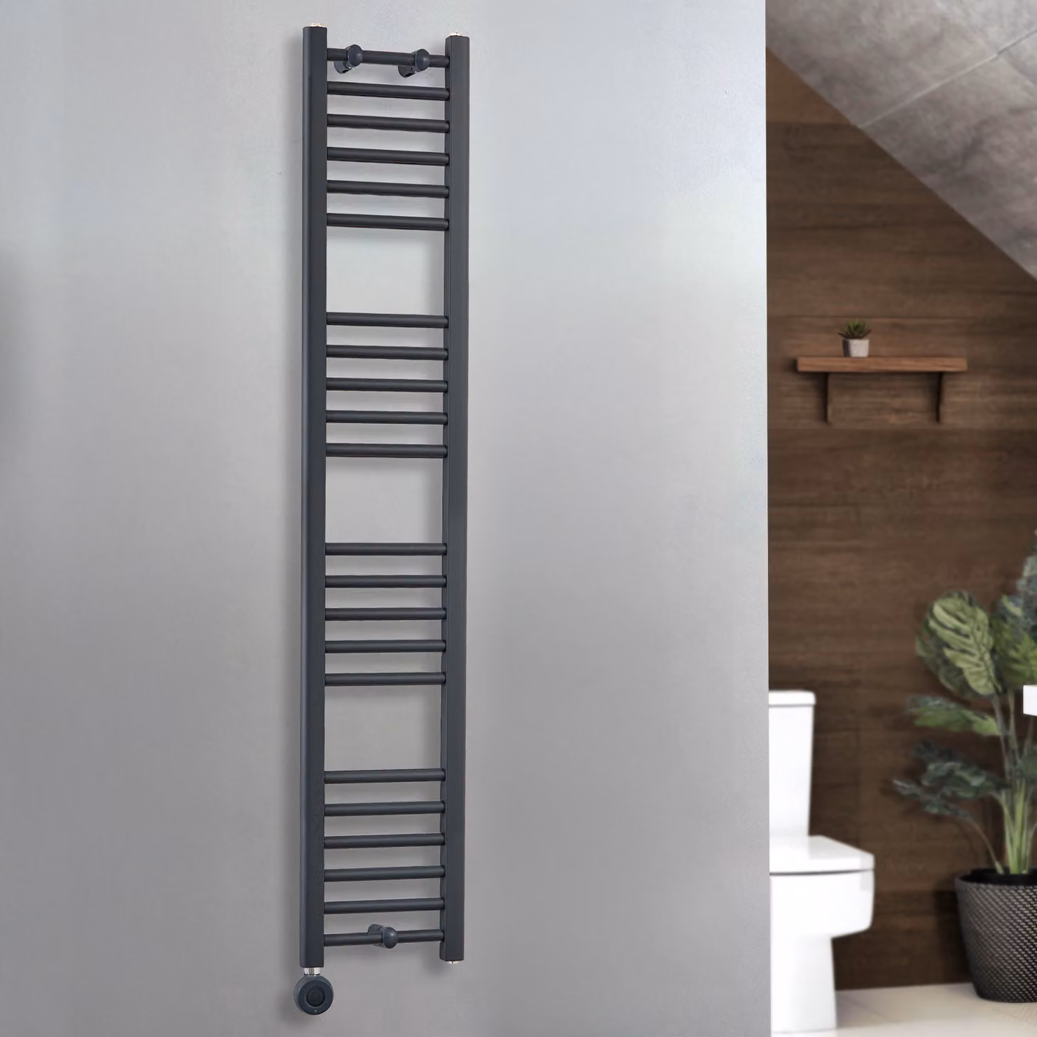 Scaldasalviette Elettrico Artle ECOSO by Hudson Reed Antracite con Elemento Termostatico Wi-Fi e Presa Elettrica L: 30 cm, H: 160 cm