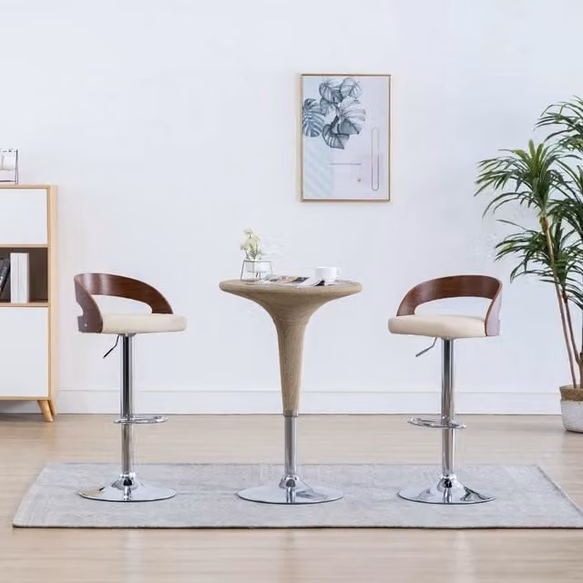 Set di 2 sgabelli da bar vidaXL in similpelle beige e legno con base in metallo, girevoli a 360 gradi, stile moderno per sala da pranzo e soggiorno
