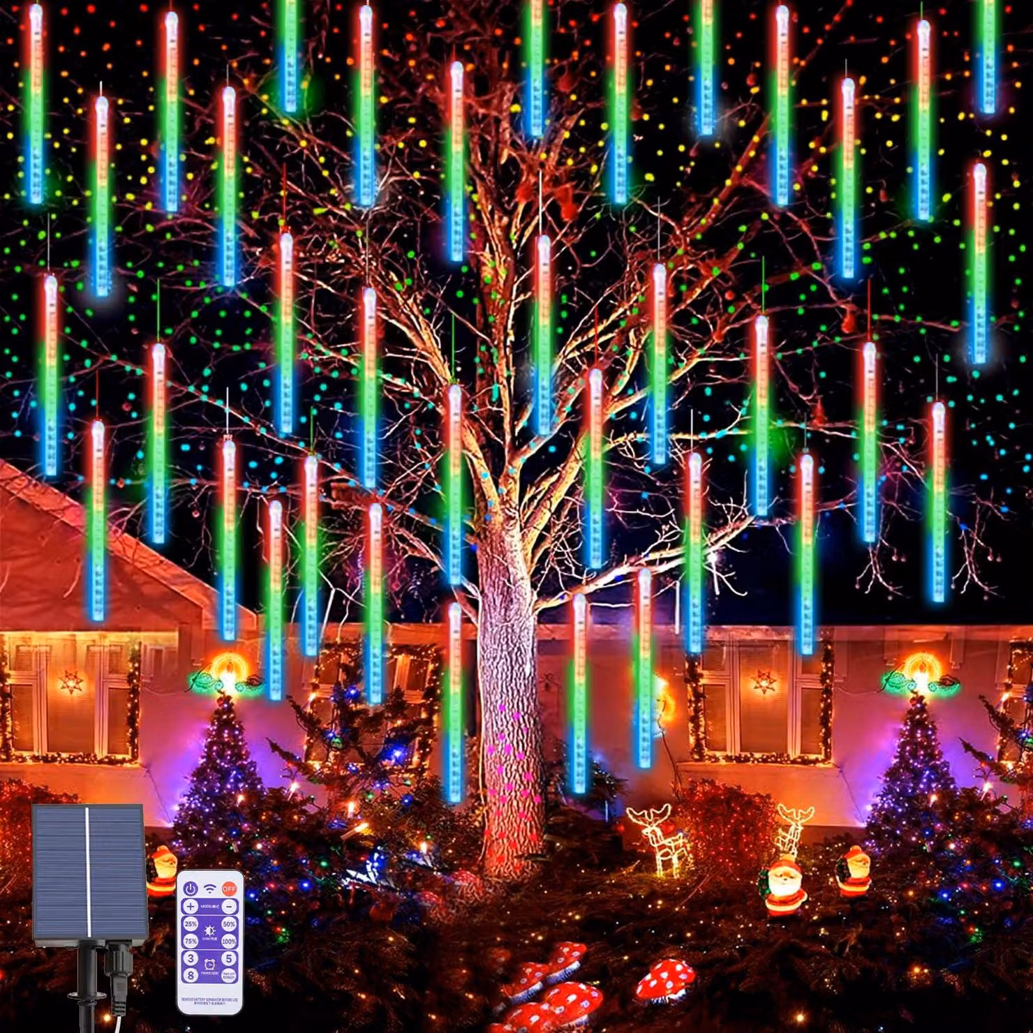 Catena luminosa solare, con 240 LED, 10 tubi, 30 cm, grado di protezione IP65