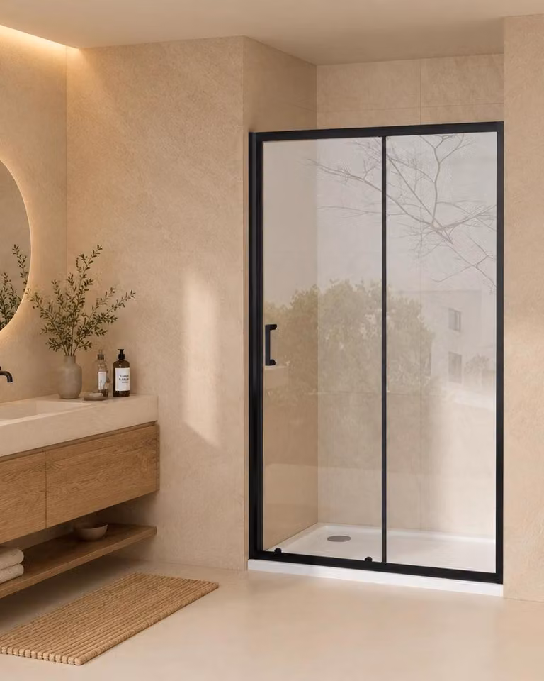 Nicchia doccia 100 cm Nuvola Slim scorrevole 6 mm trasparente nero H 190