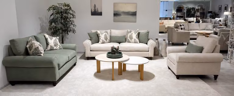 Grün-beiges Sofa set 3-Sitzer Sofa 2-Sitzer Sofa Sessel textil modern