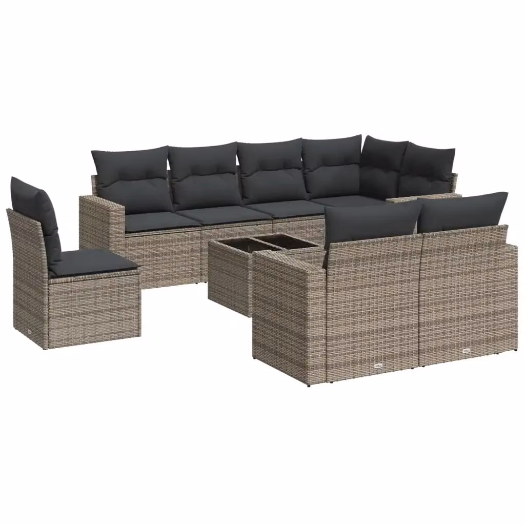 Set Divano da Giardino a L vidaXL in Polyrattan Grigio con 9 Pezzi e Cuscini Imbottiti – 2