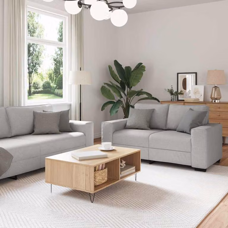 Set di 2 divani vidaXL in tessuto grigio con cuscini per soggiorno e ufficio in stile moderno