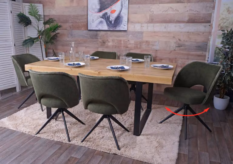 Set di 6 sedie da pranzo modello HWC-N72, sedia imbottita per cucina, girevole con sistema di ritorno automatico, rivestita in tessuto (420g/m²), colore verde