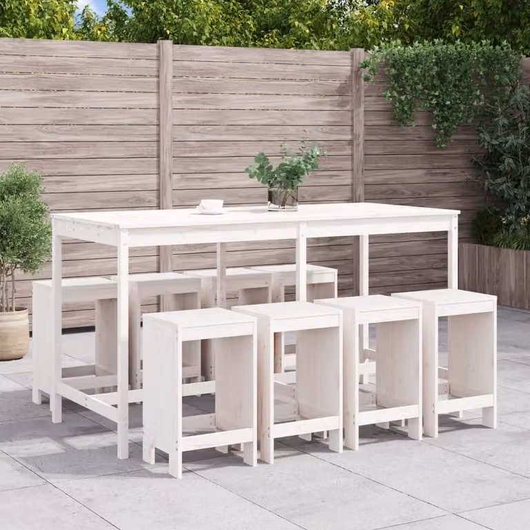 Maison Exclusive - Set Bar da Giardino 9 pz Bianco in Legno Massello di Pino