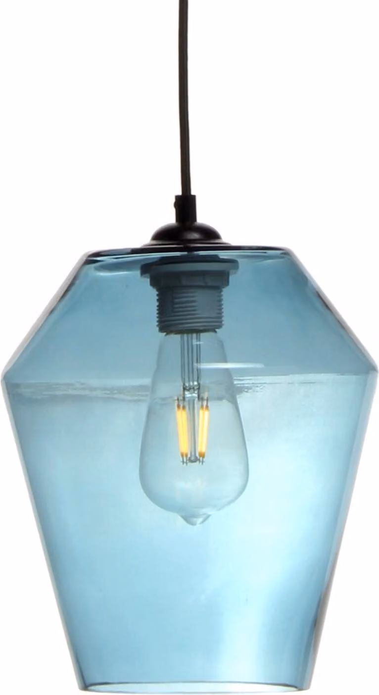 Lampada a sospensione Padiro, 21 x 21 x 30 cm, blu, in vetro, con paralume in vetro squadrato, attacco E27