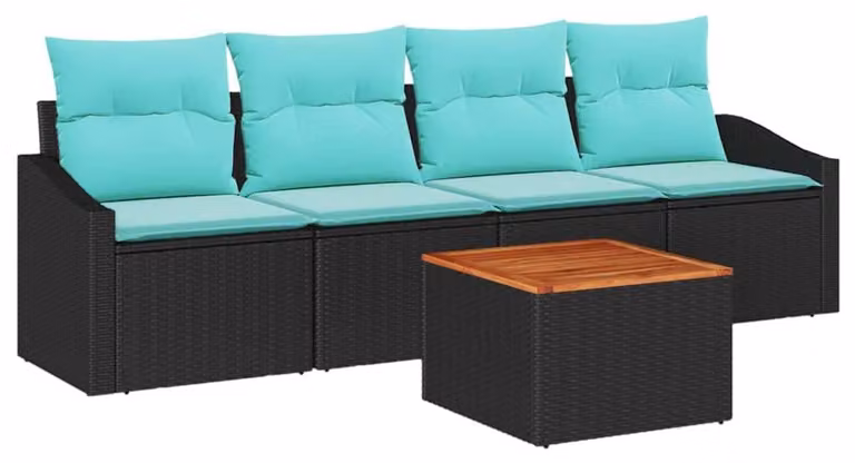 Set Divano da Giardino con cuscino 5 pcs Nero polyrattan