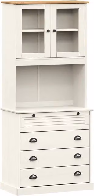 Credenza | Madia | Buffet da pranzo | Armadio da pranzo VIGO Bianca 80x40x176 cm in Legno Massello di Pino
