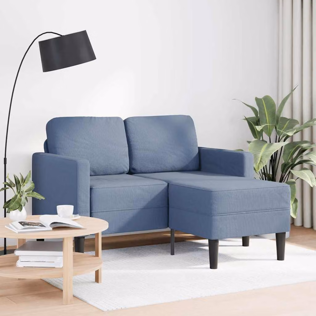 vidaXL Divano 2 Posti con Chaise longue a L Blu 125 cm in Lino