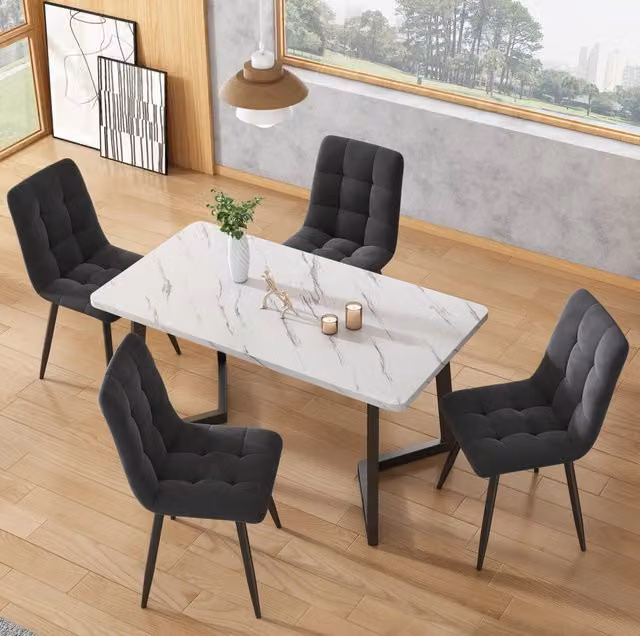 Set di 4 sedie da pranzo moderne MODFU in velluto grigio con schienale ergonomico e gambe in metallo L/P/H: 44 x 41 x 86 cm – 1