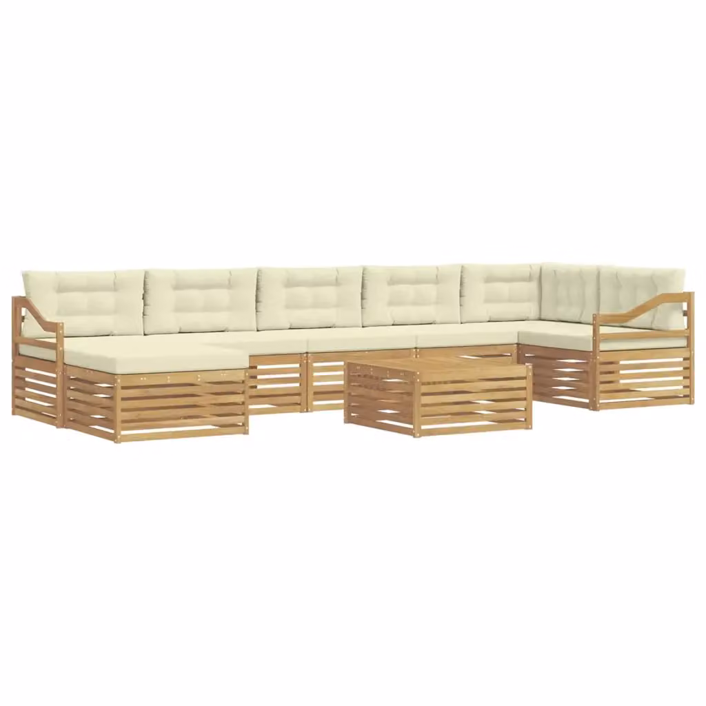 Set di divani da esterno a L vidaXL in legno di acacia con cuscini, colore bianco e beige – 2