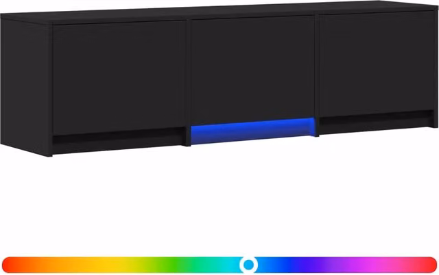 Mobile porta TV moderno con LED nero in legno MDF, L: 140 cm, P: 40 cm, H: 34 cm – 1