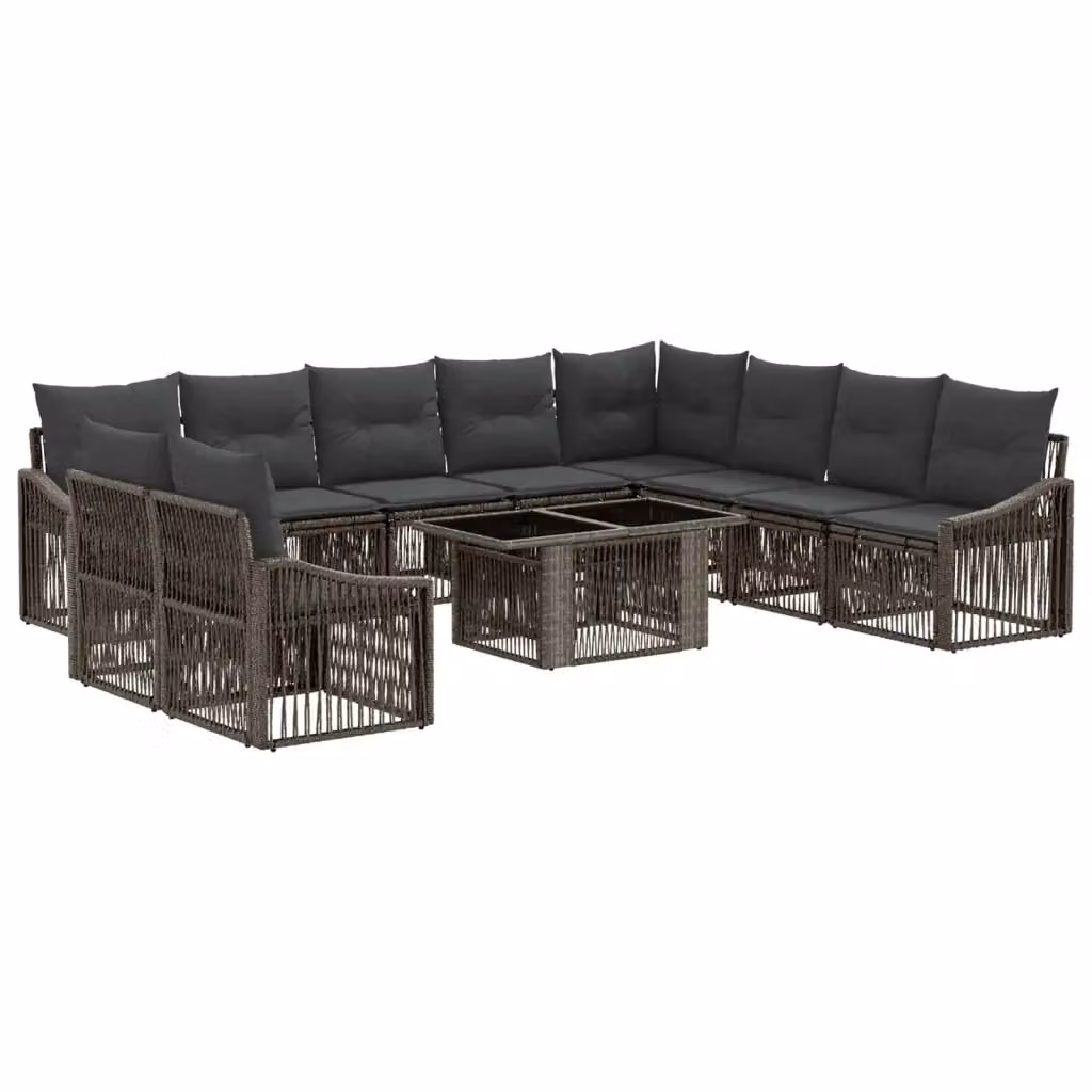 Set Divano da Giardino 11 pz vidaXL in Polyrattan Grigio e Antracite con Cuscini e Tavolino – 2