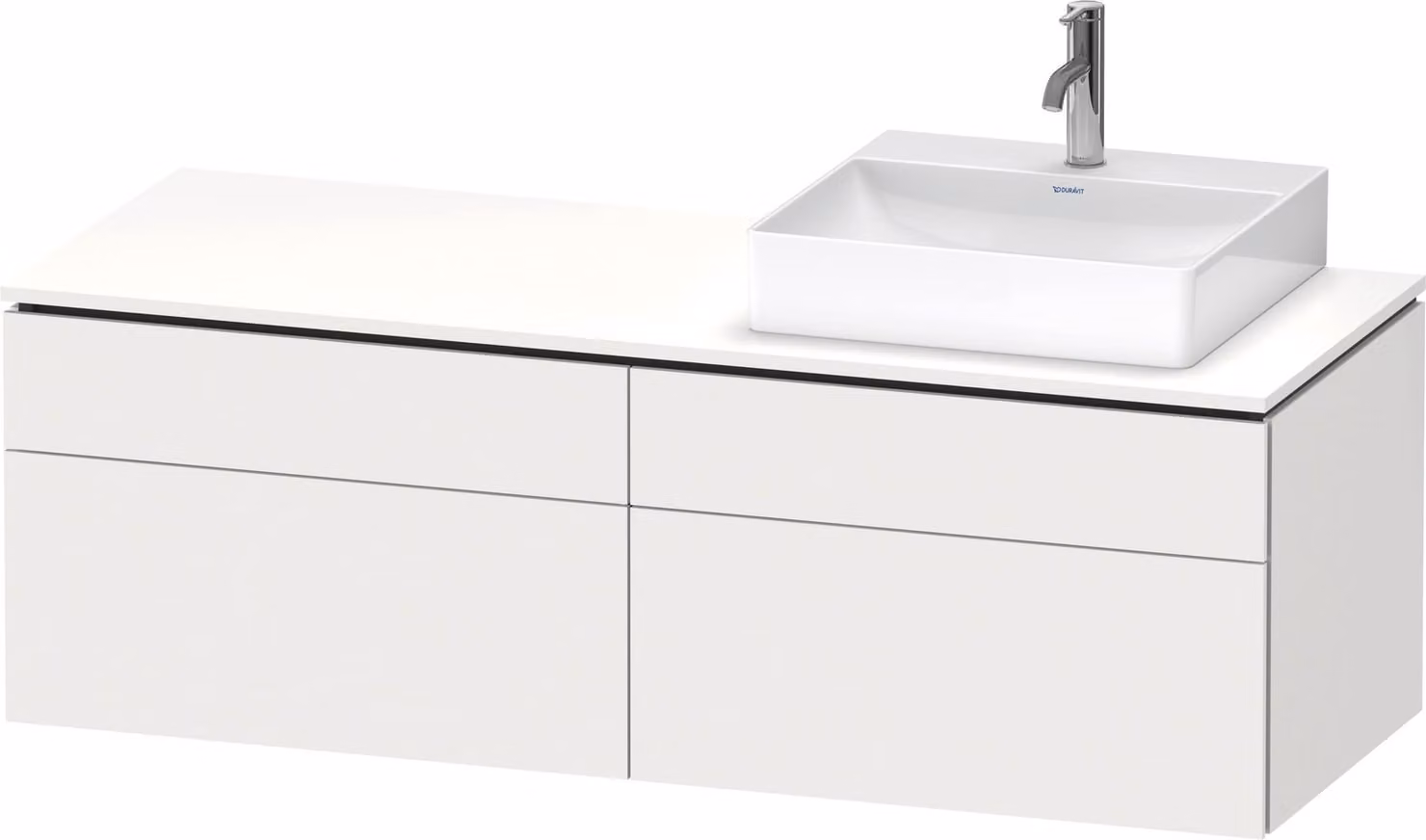 Duravit L-Cube Meuble sous-lavabo en console suspendu, avec plan de toilette en console, 4 tiroirs, vasque à droite, 1420x482x550mm, LC4870R84840000, LC4870R84840000