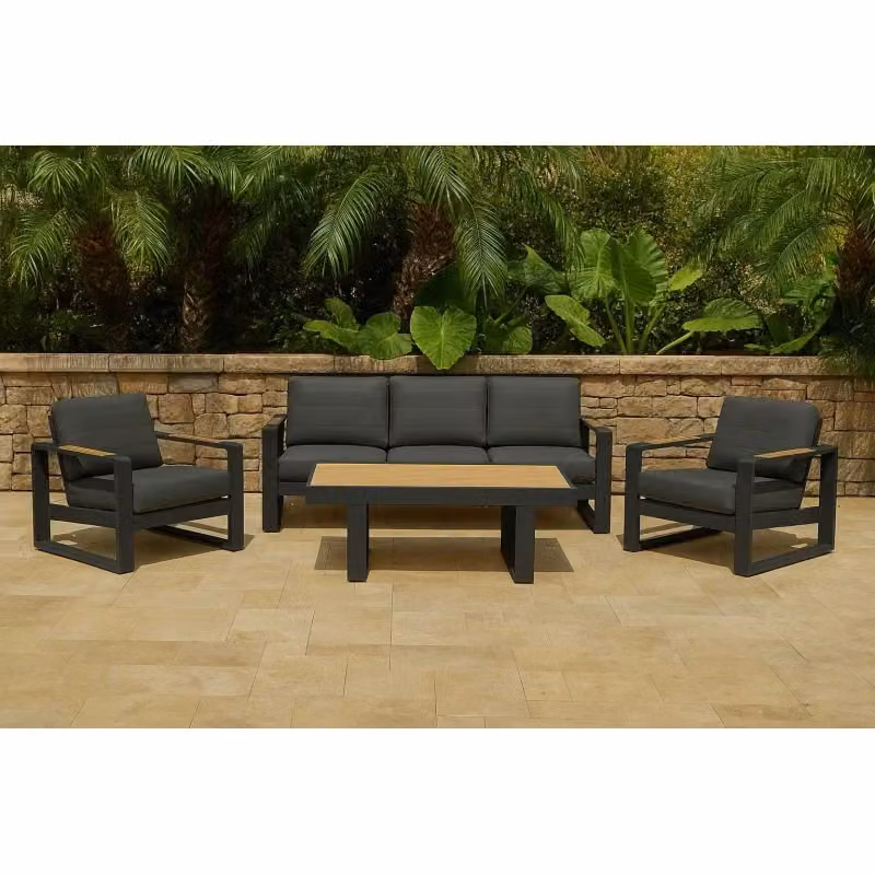 Set da giardino Blaine di Vacchetti in alluminio antracite con divano a 3 posti, poltrona e tavolino da esterno – 2