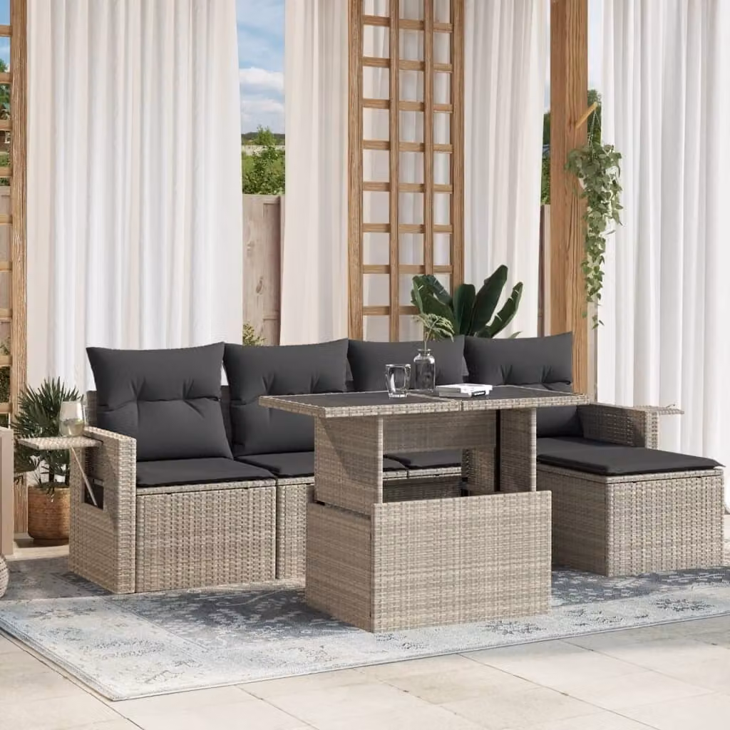 Maison Exclusive - Set Divano da Giardino 6pz con Cuscini Grigio Chiaro Polyrattan
