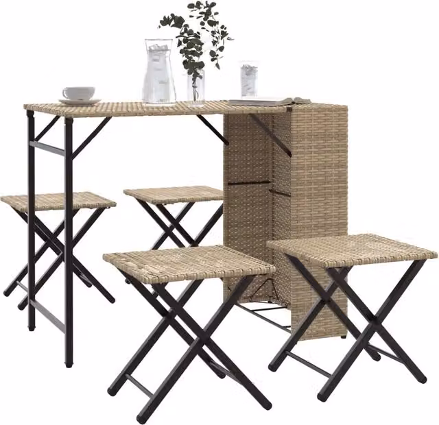 Set da giardino vidaXL in polyrattan beige composto da 5 pezzi con design moderno e pieghevole