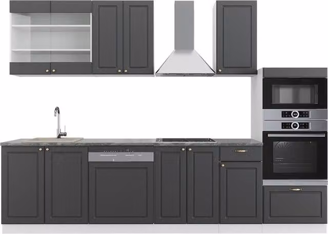 Cucina componibile moderna Fame-Line Vicco Antracite, Oro e Bianco con armadio alto, L: 300 cm – 1