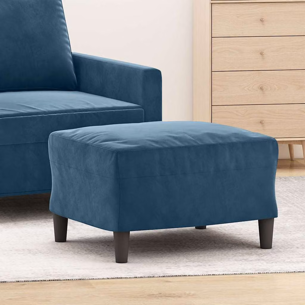 Poggiapiedi vidaXL in velluto blu con struttura in legno L: 60 cm, P: 50 cm, H: 41 cm