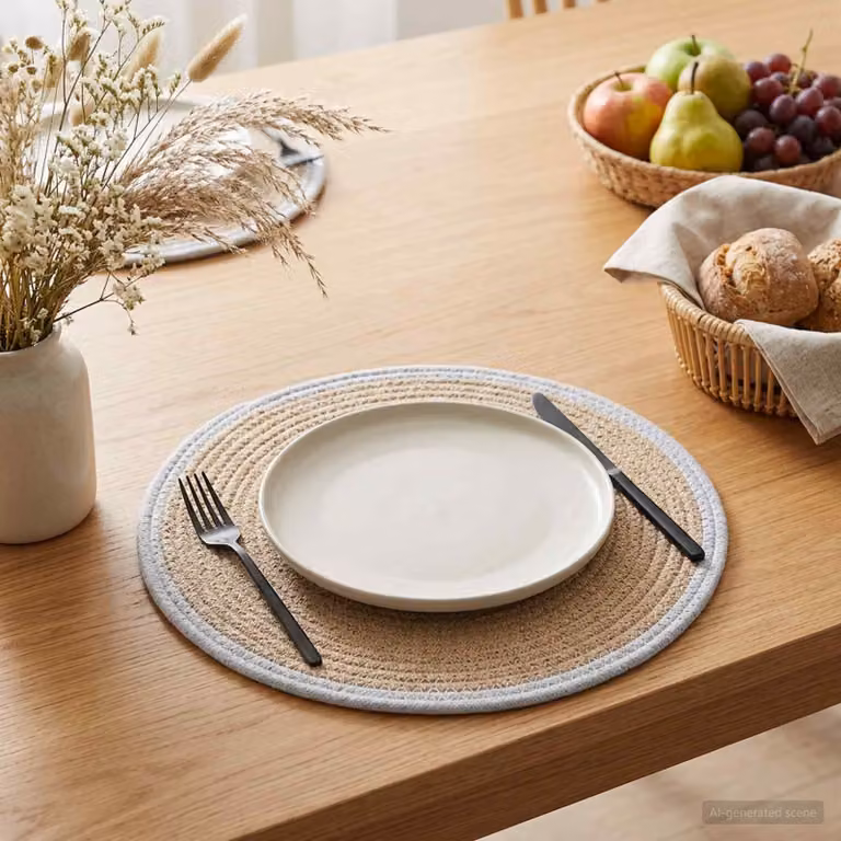 Set di 4 sottobicchieri rotondi vidaXL in juta naturale e bianco in stile rustico