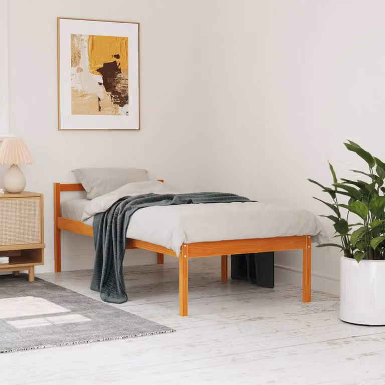 Letto per anziani vidaXL in legno massello di pino, colore marrone cera, L/P/H: 90 x 190 x 70,5 cm