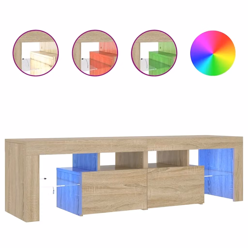Mobile Porta TV Moderno vidaXL in Rovere con Luci LED, Colore Marrone, L/P/H: 140 x 36,5 x 40 cm – 2