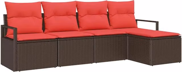 Set di divani con cuscino 5 pz | Set Salotto da Giardino Marrone polyrattan