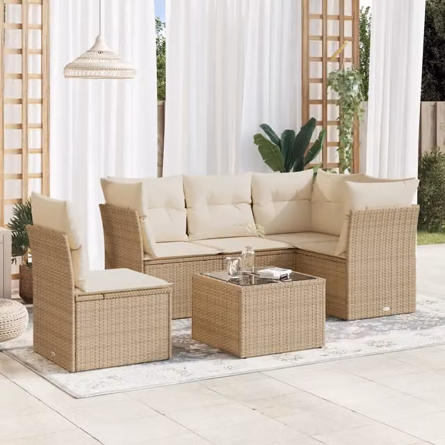 Set Divano da Giardino VIDAXL a L in Polyrattan con Cuscini Beige, 6 Pezzi