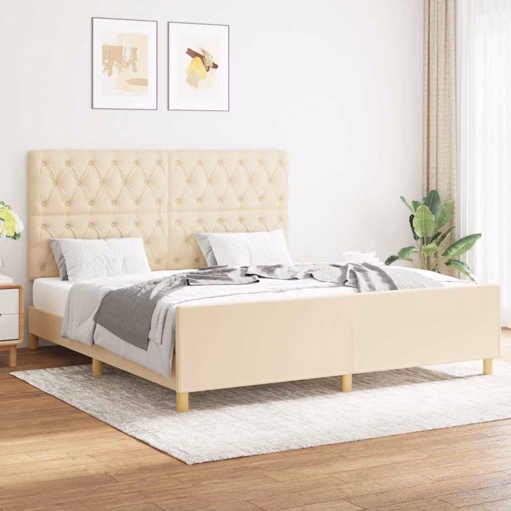 vidaXL Giroletto senza Materasso Beige in Tessuto con Struttura in Legno di Larice L/P/H: 160 x 200 x 166 cm