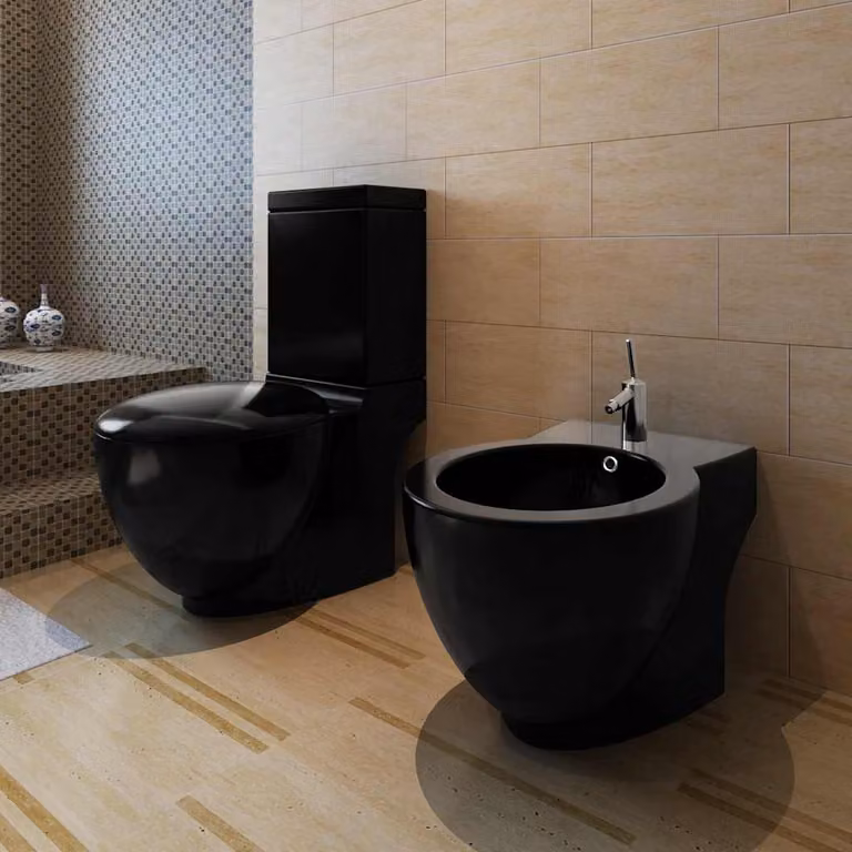 vidaXL Set di Bidet e Toilette da Pavimento in Ceramica Nera