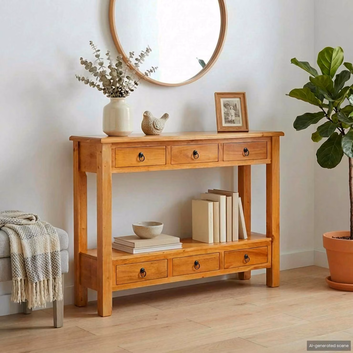 vidaXL Tavolo consolle in legno con cassetto stile rustico, Marrone, L 115 x P 32 x H 76 cm – 1