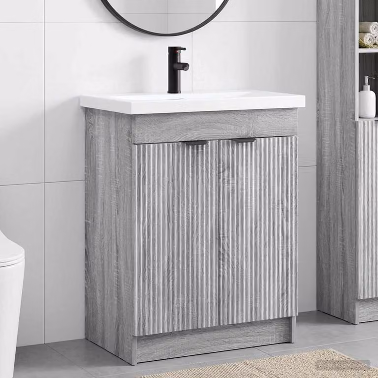 Set di mobili per il bagno moderni vidaXL in stile Sonoma grigio e nero, L: 78,5 cm, P: 37,5 cm, H: 81 cm