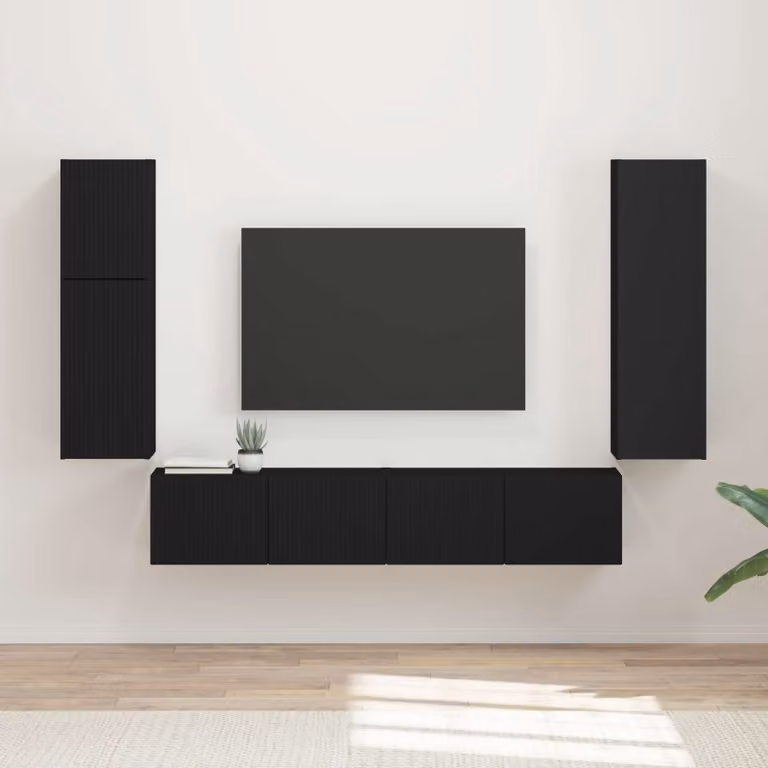 Set mobile TV da parete vidaXL in 4 pezzi Nero opaco in legno MDF per soggiorno