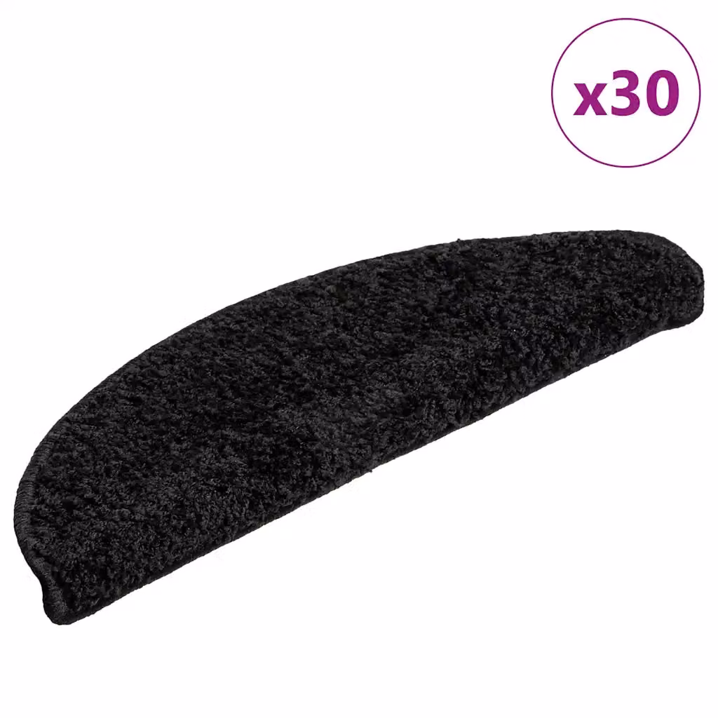 Set di 30 tappetini per scale semicircolari vidaXL, colore nero, in polipropilene antiscivolo e fonoassorbenti, L: 56 cm, P: 17 cm, H: 3 cm